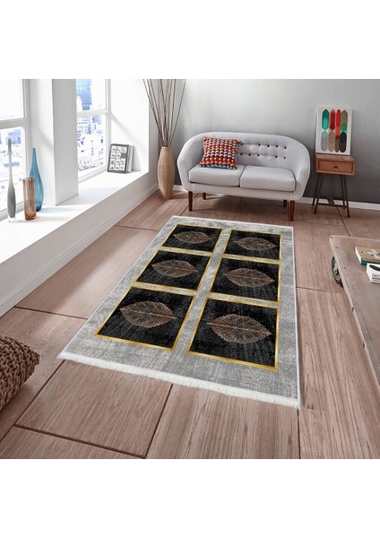 Bazaarforum Dekoratif Saçaklı Mermer Desen Yeni Model Pvc Deri Kaymaz Taban Dijital Baskı Halı 80X300 cm CK-566
