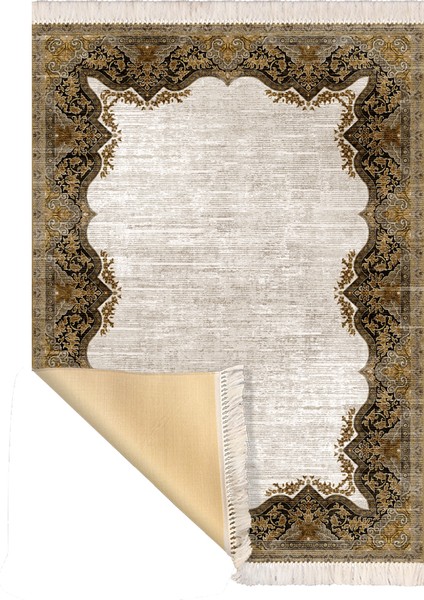 Bazaarforum Dekoratif Saçaklı Mermer Desen Yeni Model Pvc Deri Kaymaz Taban Dijital Baskı Halı 80X140CM CK-569