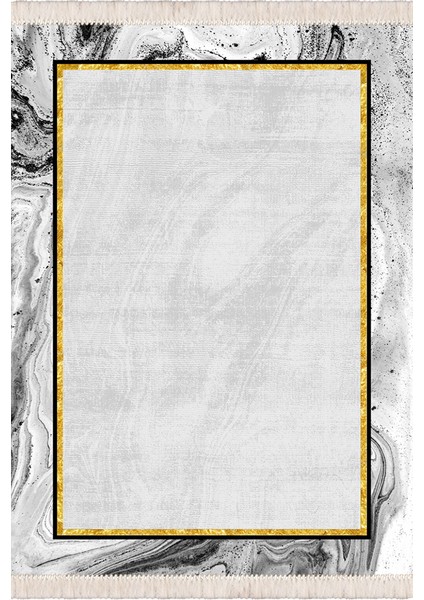 Bazaarforum Dekoratif Saçaklı Mermer Desen Yeni Model Pvc Deri Kaymaz Taban Dijital Baskı Halı 130X180CM CK-571