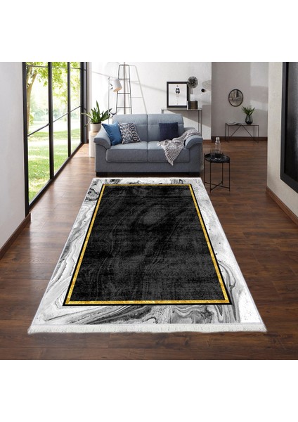 Bazaarforum Dekoratif Saçaklı Mermer Desen Yeni Model Pvc Deri Kaymaz Taban Dijital Baskı Halı 80X140CM CK-572