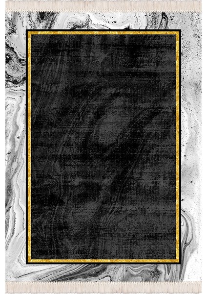 Bazaarforum Dekoratif Saçaklı Mermer Desen Yeni Model Pvc Deri Kaymaz Taban Dijital Baskı Halı 80X140CM CK-572