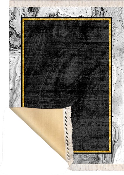 Bazaarforum Dekoratif Saçaklı Mermer Desen Yeni Model Pvc Deri Kaymaz Taban Dijital Baskı Halı 80X140CM CK-572