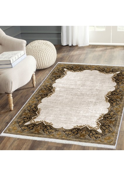 Bazaarforum Dekoratif Saçaklı Mermer Desen Yeni Model Pvc Deri Kaymaz Taban Dijital Baskı Halı 160X230CM CK-569