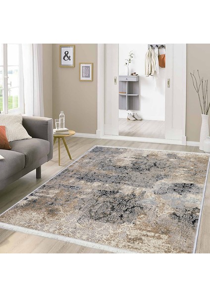 Bazaarforum Dekoratif Saçaklı Mermer Desen Yeni Model Pvc Deri Kaymaz Taban Dijital Baskı Halı 80X300 cm CK-627
