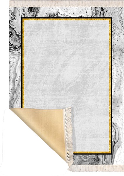 Bazaarforum Dekoratif Saçaklı Mermer Desen Yeni Model Pvc Deri Kaymaz Taban Dijital Baskı Halı 130X180CM CK-571