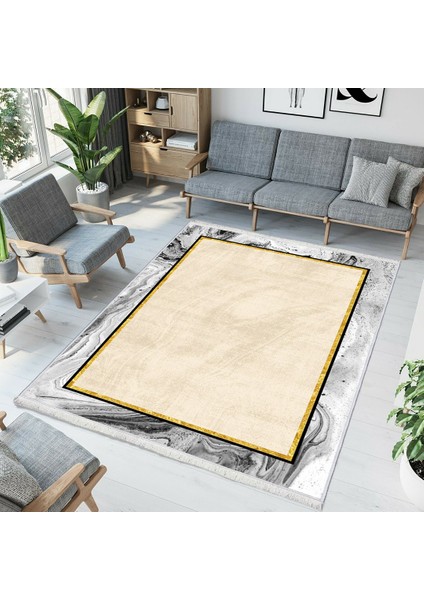Bazaarforum Dekoratif Saçaklı Mermer Desen Yeni Model Pvc Deri Kaymaz Taban Dijital Baskı Halı 80X200CM CK-570