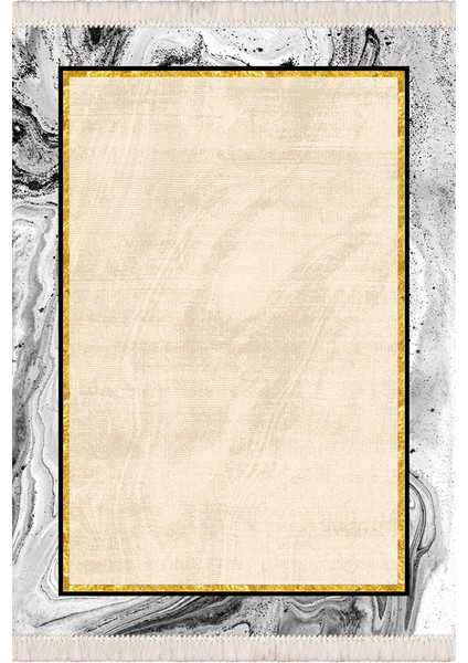 Bazaarforum Dekoratif Saçaklı Mermer Desen Yeni Model Pvc Deri Kaymaz Taban Dijital Baskı Halı 80X200CM CK-570