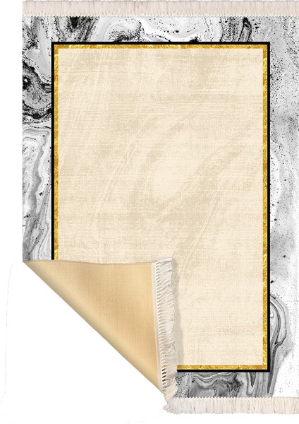 Bazaarforum Dekoratif Saçaklı Mermer Desen Yeni Model Pvc Deri Kaymaz Taban Dijital Baskı Halı 80X200CM CK-570