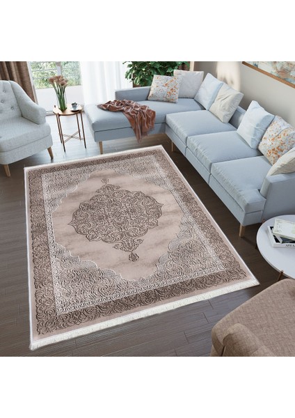 Bazaarforum Dekoratif Saçaklı Mermer Desen Yeni Model Pvc Deri Kaymaz Taban Dijital Baskı Halı 80X300 cm CK-632