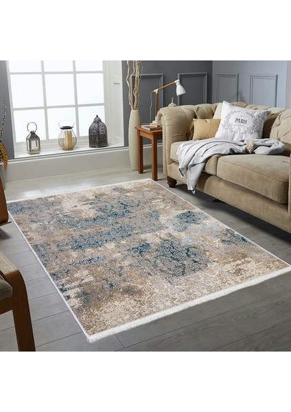Bazaarforum Dekoratif Saçaklı Mermer Desen Yeni Model Pvc Deri Kaymaz Taban Dijital Baskı Halı 100X300CM CK-629