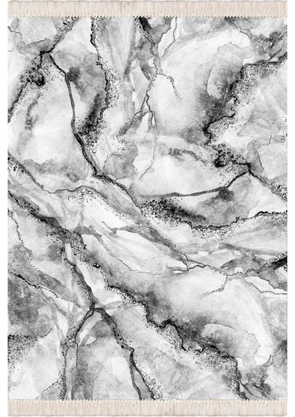 Bazaarforum Dekoratif Saçaklı Mermer Desen Yeni Model Pvc Deri Kaymaz Taban Dijital Baskı Halı 160X230CM CK-636