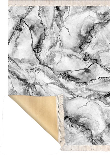 Bazaarforum Dekoratif Saçaklı Mermer Desen Yeni Model Pvc Deri Kaymaz Taban Dijital Baskı Halı 160X230CM CK-636