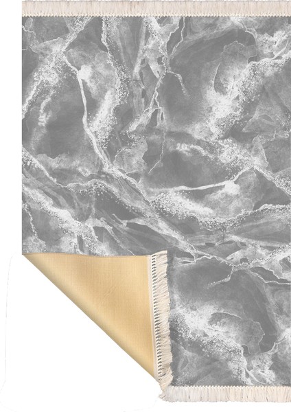 Bazaarforum Dekoratif Saçaklı Mermer Desen Yeni Model Pvc Deri Kaymaz Taban Dijital Baskı Halı 80X140CM CK-635
