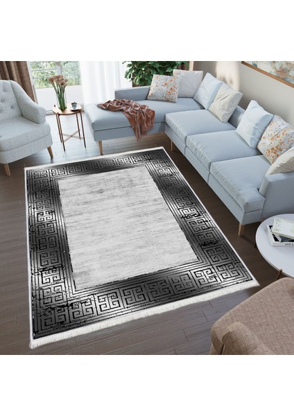 Bazaarforum Dekoratif Saçaklı Mermer Desen Yeni Model Pvc Deri Kaymaz Taban Dijital Baskı Halı 160X230CM CK-638