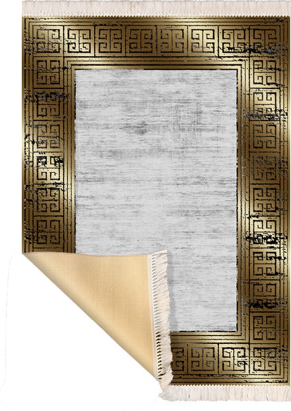 Bazaarforum Dekoratif Saçaklı Mermer Desen Yeni Model Pvc Deri Kaymaz Taban Dijital Baskı Halı 80X200CM CK-637