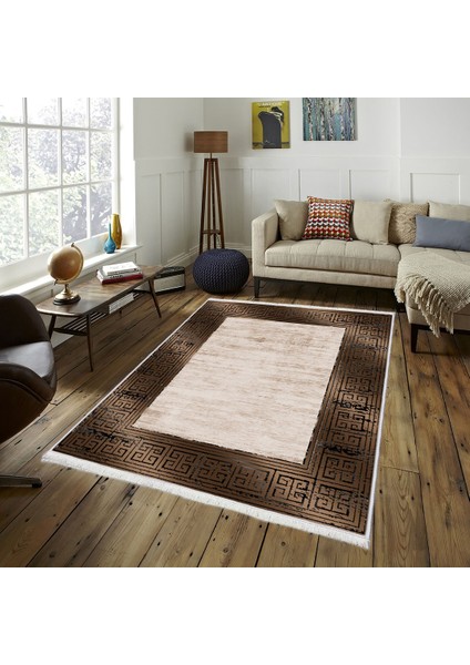 Bazaarforum Dekoratif Saçaklı Mermer Desen Yeni Model Pvc Deri Kaymaz Taban Dijital Baskı Halı 100X200 cm CK-639