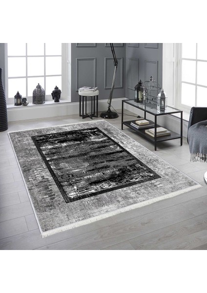 Bazaarforum Dekoratif Saçaklı Mermer Desen Yeni Model Pvc Deri Kaymaz Taban Dijital Baskı Halı 80X300 cm CK-641