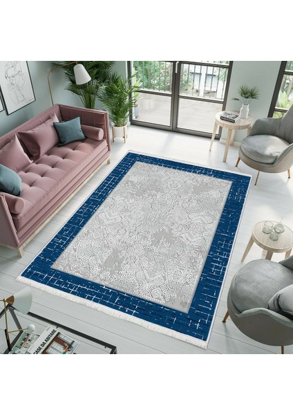 Bazaarforum Dekoratif Saçaklı Mermer Desen Yeni Model Pvc Deri Kaymaz Taban Dijital Baskı Halı 80X300 cm CK-645