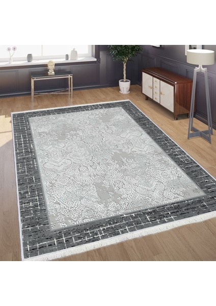 Bazaarforum Dekoratif Saçaklı Mermer Desen Yeni Model Pvc Deri Kaymaz Taban Dijital Baskı Halı 160X230CM CK-644