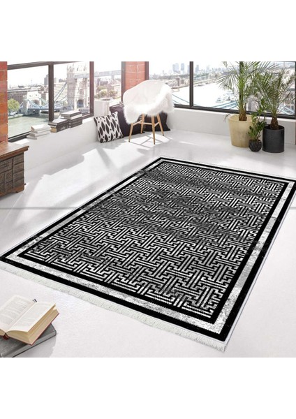 Bazaarforum Dekoratif Saçaklı Mermer Desen Yeni Model Pvc Deri Kaymaz Taban Dijital Baskı Halı 80X200CM CK-650