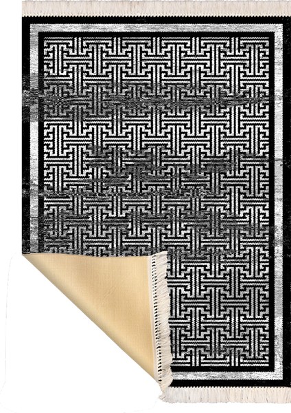 Bazaarforum Dekoratif Saçaklı Mermer Desen Yeni Model Pvc Deri Kaymaz Taban Dijital Baskı Halı 80X200CM CK-650