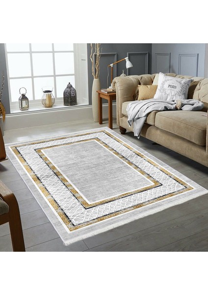 Bazaarforum Dekoratif Saçaklı Mermer Desen Yeni Model Pvc Deri Kaymaz Taban Dijital Baskı Halı 80X200CM CK-652