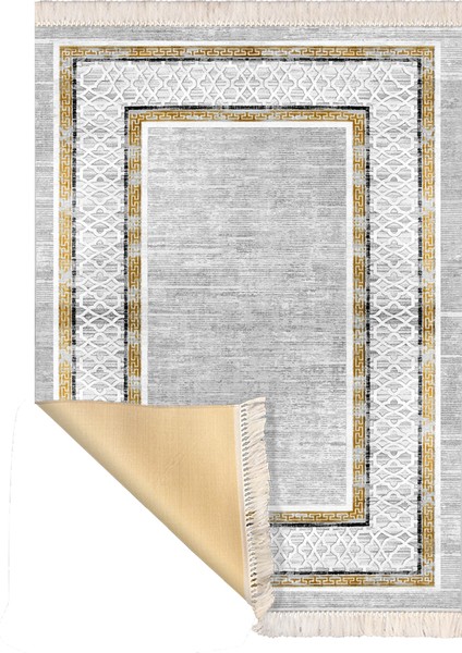 Bazaarforum Dekoratif Saçaklı Mermer Desen Yeni Model Pvc Deri Kaymaz Taban Dijital Baskı Halı 80X200CM CK-652