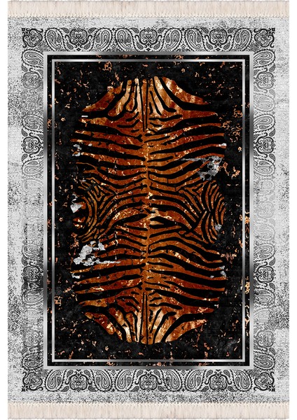 Bazaarforum Dekoratif Saçaklı Mermer Desen Yeni Model Pvc Deri Kaymaz Taban Dijital Baskı Halı 80X140CM CK-648