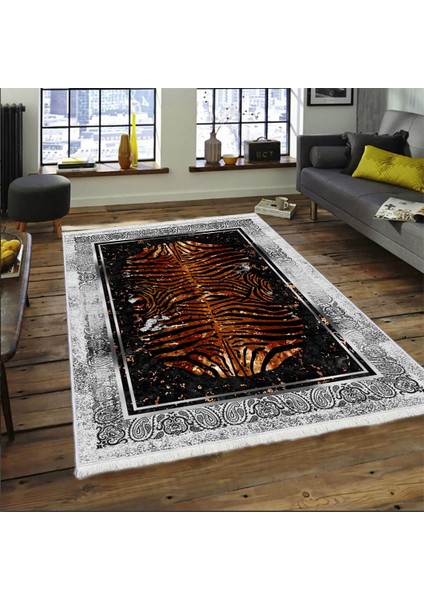 Bazaarforum Dekoratif Saçaklı Mermer Desen Yeni Model Pvc Deri Kaymaz Taban Dijital Baskı Halı 100X300CM CK-648