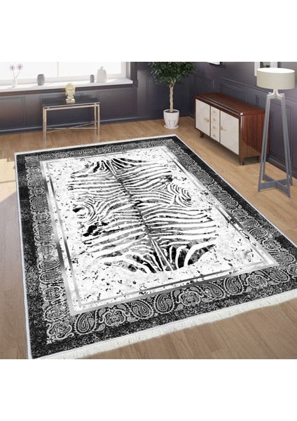 Bazaarforum Dekoratif Saçaklı Mermer Desen Yeni Model Pvc Deri Kaymaz Taban Dijital Baskı Halı 180X280CM CK-649