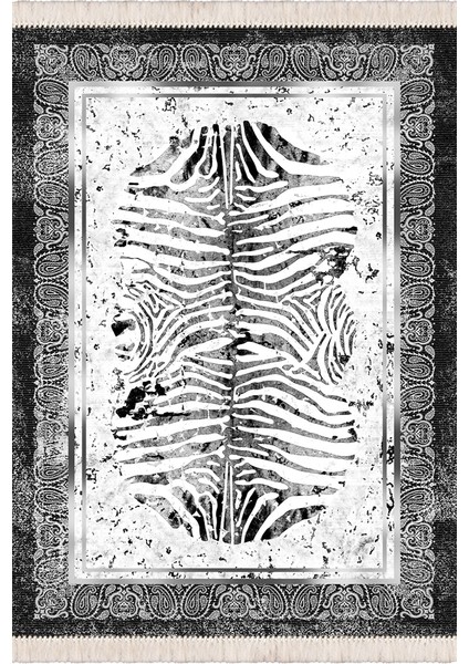 Bazaarforum Dekoratif Saçaklı Mermer Desen Yeni Model Pvc Deri Kaymaz Taban Dijital Baskı Halı 180X280CM CK-649
