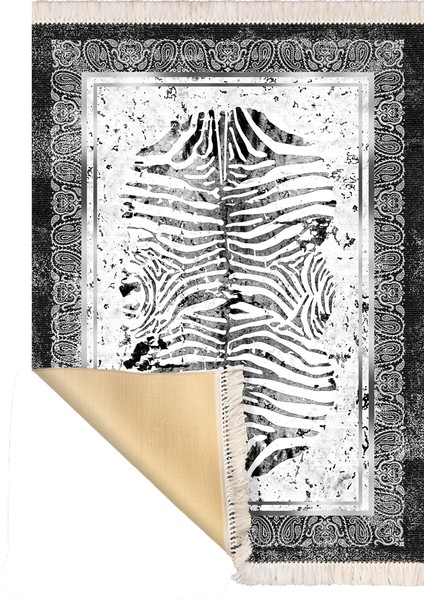 Bazaarforum Dekoratif Saçaklı Mermer Desen Yeni Model Pvc Deri Kaymaz Taban Dijital Baskı Halı 180X280CM CK-649