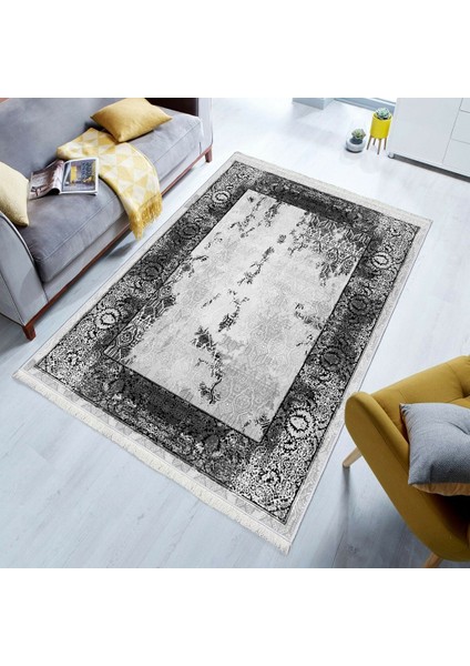 Bazaarforum Dekoratif Saçaklı Mermer Desen Yeni Model Pvc Deri Kaymaz Taban Dijital Baskı Halı 180X280CM CK-653