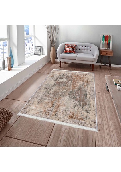 Bazaarforum Dekoratif Saçaklı Mermer Desen Yeni Model Pvc Deri Kaymaz Taban Dijital Baskı Halı 80X300 cm CK-655