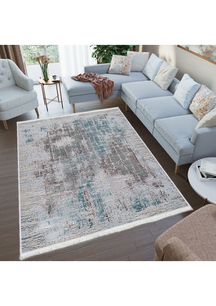 Bazaarforum Dekoratif Saçaklı Mermer Desen Yeni Model Pvc Deri Kaymaz Taban Dijital Baskı Halı 80X300 cm CK-654