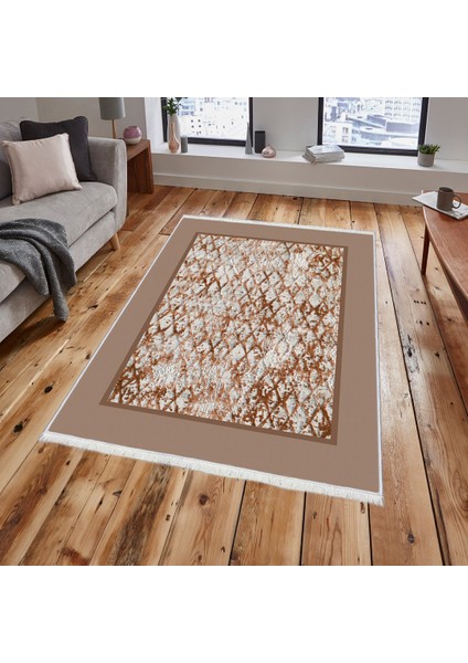 Bazaarforum Dekoratif Saçaklı Mermer Desen Yeni Model Pvc Deri Kaymaz Taban Dijital Baskı Halı 80X200CM CK-658