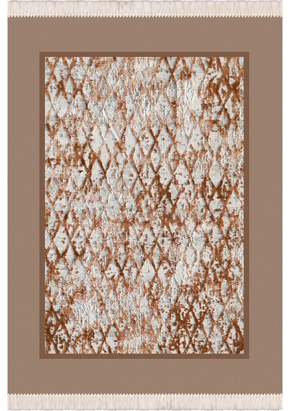 Bazaarforum Dekoratif Saçaklı Mermer Desen Yeni Model Pvc Deri Kaymaz Taban Dijital Baskı Halı 80X200CM CK-658