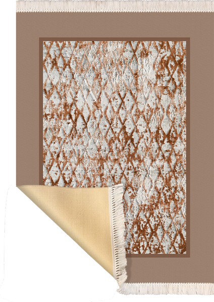 Bazaarforum Dekoratif Saçaklı Mermer Desen Yeni Model Pvc Deri Kaymaz Taban Dijital Baskı Halı 80X200CM CK-658