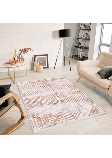 Bazaarforum Dekoratif Saçaklı Mermer Desen Yeni Model Pvc Deri Kaymaz Taban Dijital Baskı Halı 80X200CM CK-662