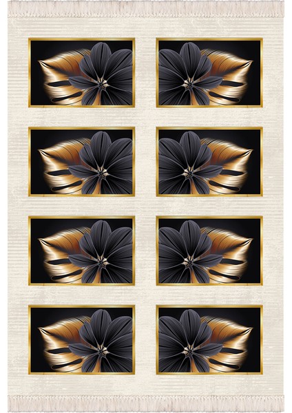 Bazaarforum Dekoratif Saçaklı Mermer Desen Yeni Model Pvc Deri Kaymaz Taban Dijital Baskı Halı 100X140 cm CK-664