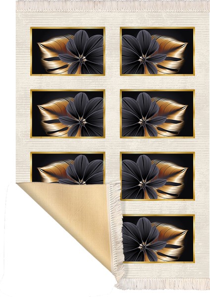 Bazaarforum Dekoratif Saçaklı Mermer Desen Yeni Model Pvc Deri Kaymaz Taban Dijital Baskı Halı 100X140 cm CK-664