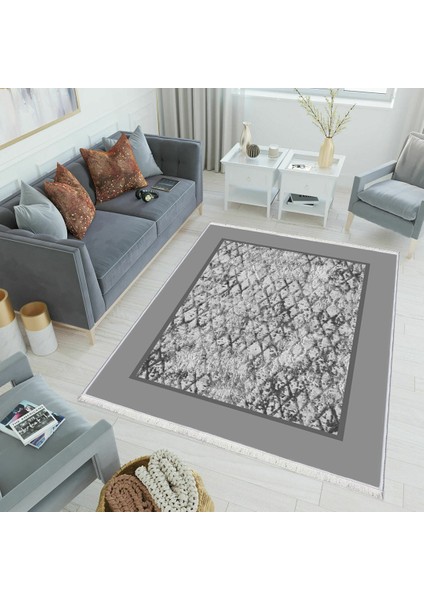 Bazaarforum Dekoratif Saçaklı Mermer Desen Yeni Model Pvc Deri Kaymaz Taban Dijital Baskı Halı 80X300 cm CK-659