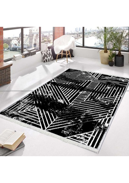 Bazaarforum Dekoratif Saçaklı Mermer Desen Yeni Model Pvc Deri Kaymaz Taban Dijital Baskı Halı 80X200CM CK-661