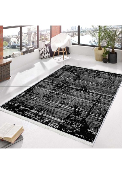 Bazaarforum Dekoratif Saçaklı Mermer Desen Yeni Model Pvc Deri Kaymaz Taban Dijital Baskı Halı 160X230CM CK-666