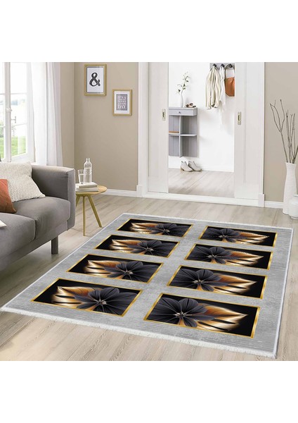 Bazaarforum Dekoratif Saçaklı Mermer Desen Yeni Model Pvc Deri Kaymaz Taban Dijital Baskı Halı 80X140CM CK-663