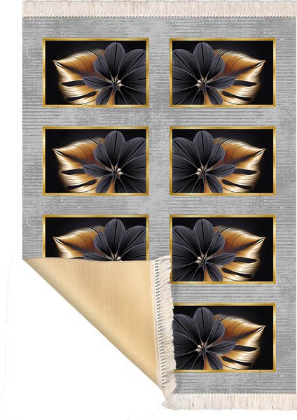 Bazaarforum Dekoratif Saçaklı Mermer Desen Yeni Model Pvc Deri Kaymaz Taban Dijital Baskı Halı 80X140CM CK-663