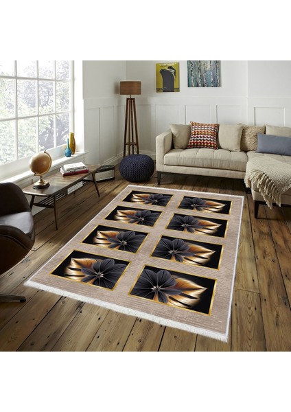 Bazaarforum Dekoratif Saçaklı Mermer Desen Yeni Model Pvc Deri Kaymaz Taban Dijital Baskı Halı 80X200CM CK-665