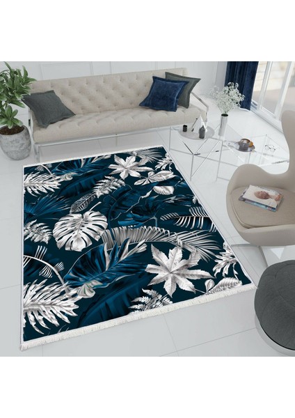 Bazaarforum Dekoratif Saçaklı Mermer Desen Yeni Model Pvc Deri Kaymaz Taban Dijital Baskı Halı 80X300 cm CK-669