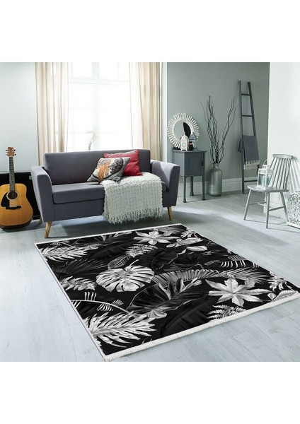 Bazaarforum Dekoratif Saçaklı Mermer Desen Yeni Model Pvc Deri Kaymaz Taban Dijital Baskı Halı 160X230CM CK-670