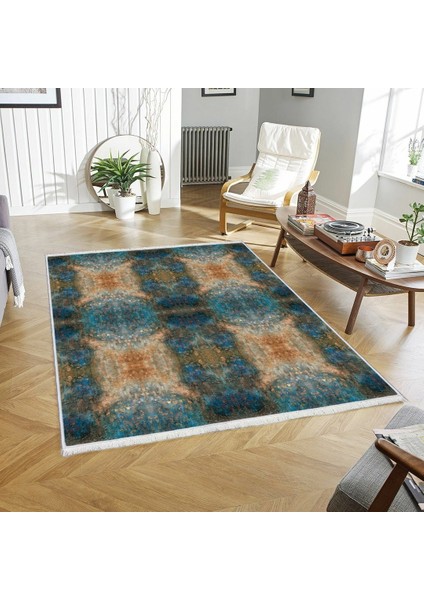 Bazaarforum Dekoratif Saçaklı Mermer Desen Yeni Model Pvc Deri Kaymaz Taban Dijital Baskı Halı 80X200CM CK-677